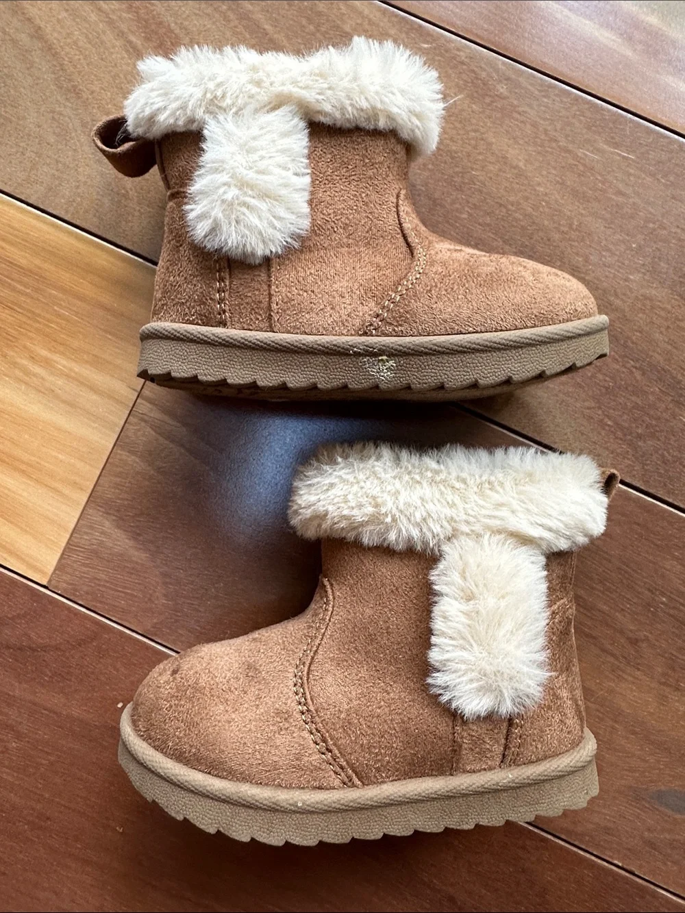 Wonder Nation Kids Faux-Fur Lined Brown Suede Booties Toddler 5